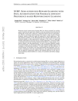 SURF: Semi-supervised Reward Learning with Data Augmentation for
  Feedback-efficient Preference-based Reinforcement Learning