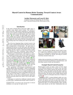 Shared Control in Human Robot Teaming: Toward Context-Aware
  Communication
