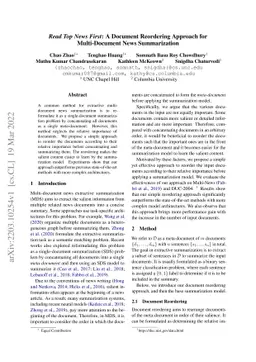 Read Top News First: A Document Reordering Approach for Multi-Document
  News Summarization