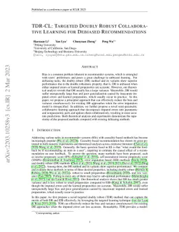 TDR-CL: Targeted Doubly Robust Collaborative Learning for Debiased
  Recommendations