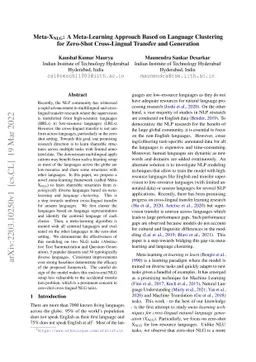 Meta-X$_{NLG}$: A Meta-Learning Approach Based on Language Clustering
  for Zero-Shot Cross-Lingual Transfer and Generation