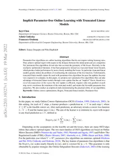 Implicit Parameter-free Online Learning with Truncated Linear Models