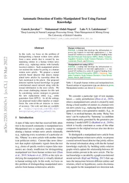 Automatic Detection of Entity-Manipulated Text using Factual Knowledge