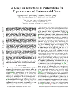 A Study on Robustness to Perturbations for Representations of
  Environmental Sound