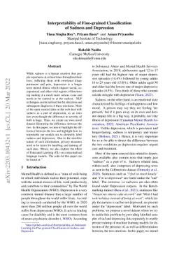 Interpretability of Fine-grained Classification of Sadness and
  Depression