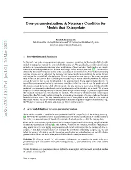 Over-parameterization: A Necessary Condition for Models that Extrapolate