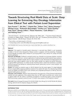 Towards Structuring Real-World Data at Scale: Deep Learning for
  Extracting Key Oncology Information from Clinical Text with Patient-Level
  Supervision