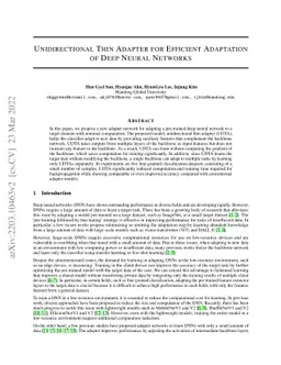 Unidirectional Thin Adapter for Efficient Adaptation of Deep Neural
  Networks