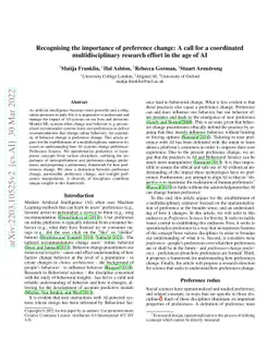 Recognising the importance of preference change: A call for a
  coordinated multidisciplinary research effort in the age of AI