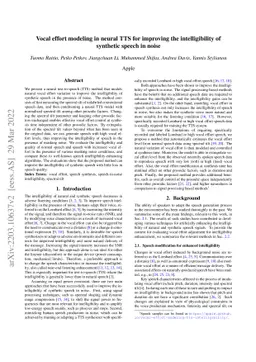 Vocal effort modeling in neural TTS for improving the intelligibility of
  synthetic speech in noise