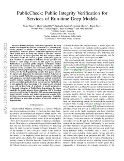 PublicCheck: Public Integrity Verification for Services of Run-time Deep
  Models