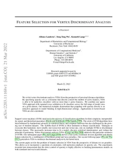 Feature Selection for Vertex Discriminant Analysis