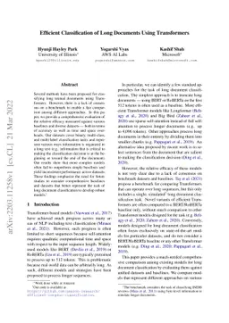 Efficient Classification of Long Documents Using Transformers