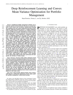 Deep Reinforcement Learning and Convex Mean-Variance Optimisation for
  Portfolio Management