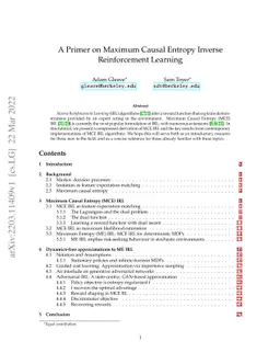 A Primer on Maximum Causal Entropy Inverse Reinforcement Learning