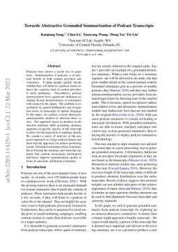 Towards Abstractive Grounded Summarization of Podcast Transcripts