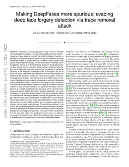 Making DeepFakes more spurious: evading deep face forgery detection via
  trace removal attack