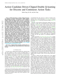 Action Candidate Driven Clipped Double Q-learning for Discrete and
  Continuous Action Tasks