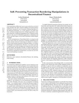 SoK: Preventing Transaction Reordering Manipulations in Decentralized
  Finance