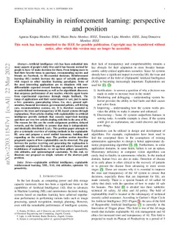 Explainability in reinforcement learning: perspective and position