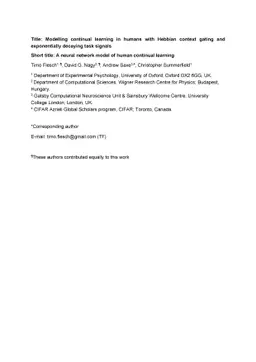 Modelling continual learning in humans with Hebbian context gating and
  exponentially decaying task signals