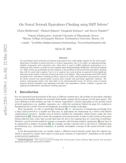 On Neural Network Equivalence Checking using SMT Solvers