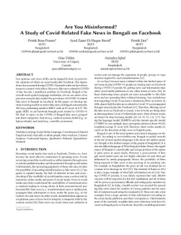 Are You Misinformed? A Study of Covid-Related Fake News in Bengali on
  Facebook
