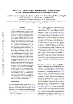 BERT-ASC: Implicit Aspect Representation Learning through
  Auxiliary-Sentence Construction for Sentiment Analysis