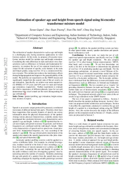 Estimation of speaker age and height from speech signal using bi-encoder
  transformer mixture model