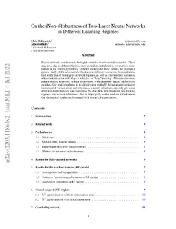 On the (Non-)Robustness of Two-Layer Neural Networks in Different
  Learning Regimes