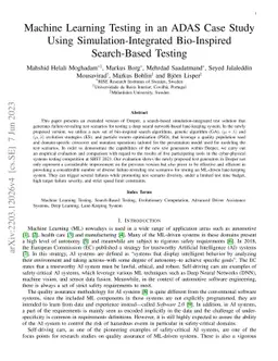 Machine Learning Testing in an ADAS Case Study Using
  Simulation-Integrated Bio-Inspired Search-Based Testing