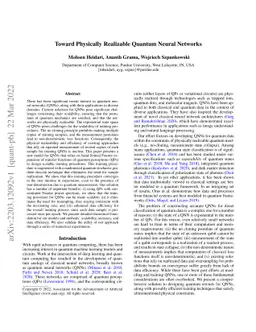Toward Physically Realizable Quantum Neural Networks