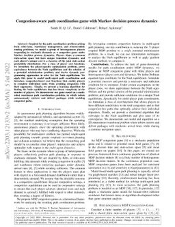 Congestion-aware path coordination game with Markov decision process
  dynamics