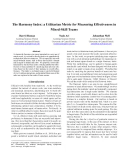 The Harmony Index: a Utilitarian Metric for Measuring Effectiveness in
  Mixed-Skill Teams