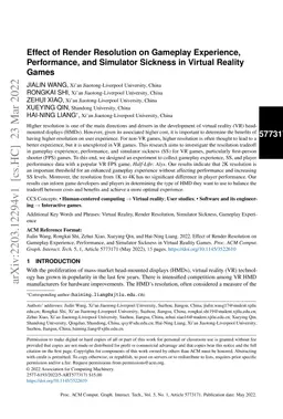Effect of Render Resolution on Gameplay Experience, Performance, and
  Simulator Sickness in Virtual Reality Games