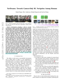 NavDreams: Towards Camera-Only RL Navigation Among Humans