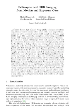 Self-supervised HDR Imaging from Motion and Exposure Cues