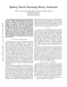 Spiking Neural Streaming Binary Arithmetic