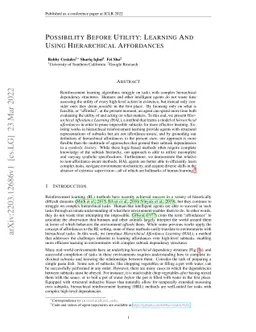 Possibility Before Utility: Learning And Using Hierarchical Affordances