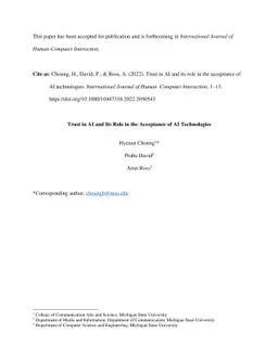 Trust in AI and Its Role in the Acceptance of AI Technologies