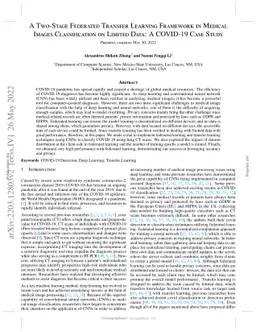A Two-Stage Federated Transfer Learning Framework in Medical Images
  Classification on Limited Data: A COVID-19 Case Study