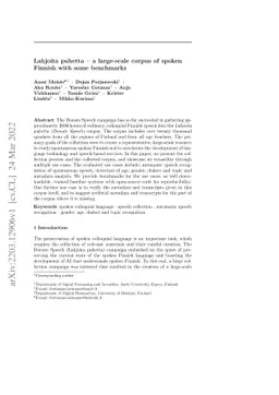 Lahjoita puhetta -- a large-scale corpus of spoken Finnish with some
  benchmarks