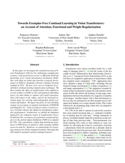 Towards Exemplar-Free Continual Learning in Vision Transformers: an
  Account of Attention, Functional and Weight Regularization