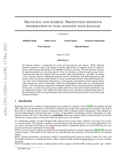Decouple-and-Sample: Protecting sensitive information in task agnostic
  data release