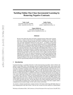 Tackling Online One-Class Incremental Learning by Removing Negative
  Contrasts