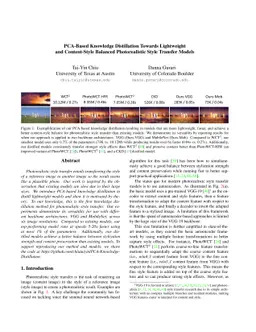 PCA-Based Knowledge Distillation Towards Lightweight and Content-Style
  Balanced Photorealistic Style Transfer Models