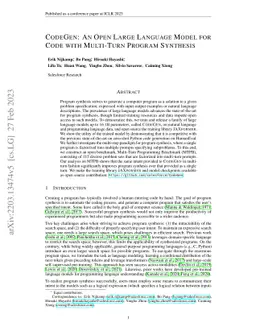 CodeGen: An Open Large Language Model for Code with Multi-Turn Program
  Synthesis