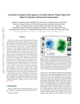 Contrastive learning of Class-agnostic Activation Map for Weakly
  Supervised Object Localization and Semantic Segmentation