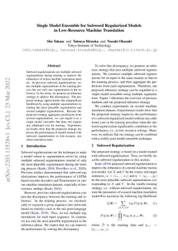 Single Model Ensemble for Subword Regularized Models in Low-Resource
  Machine Translation