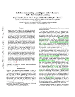 DeLoRes: Decorrelating Latent Spaces for Low-Resource Audio
  Representation Learning